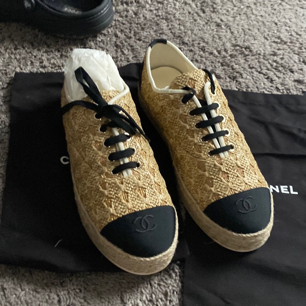 Brand new beige and black Chanel lace ups
